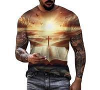 Men's T-Shirt with Easter Jesus Print Easter Polo Shirt Knitted Plain Golf Shirt Religious Christian T-Shirts 3D Printed Casual Shirt Men Summer Tees Floral Pattern Blouse, A Khaki, XXXXXL