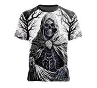 Men's T-Shirt with Grim Reaper in Red - Dark Gothic Shirt with 3D Print and Skeleton Motif | Eye-catching Top for Horror and Metal Fans, style_w01 black, 3XL