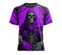 Men's T-Shirt with Grim Reaper in Red - Dark Gothic Shirt with 3D Print and Skeleton Motif | Eye-catching Top for Horror and Metal Fans, style_w03 purple, XXL