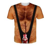 Men's T-Shirt with Hairy Chest, 3D Print, Round Neck Pattern, Short Sleeve Casual Shirt, black, L