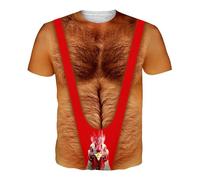 Men's T-Shirt with Hairy Chest, 3D Print, Round Neck Pattern, Short Sleeve Casual Shirt for Men, red, S