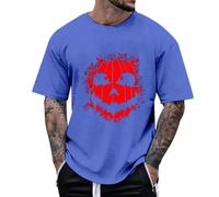Men's T-shirt with Halloween Pumpkin Head Print, Casual Basic Shirt for Sports, Leisure, Daily Wear, Breathable Cotton Material, Comfortable Cut, blue, XXL