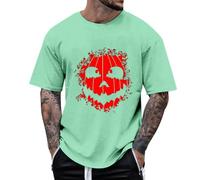 Men's T-shirt with Halloween Pumpkin Head Print, Casual Basic Shirt for Sports, Leisure, Daily Wear, Breathable Cotton Material, Comfortable Cut, Green, M