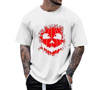 Men's T-shirt with Halloween Pumpkin Head Print, Casual Basic Shirt for Sports, Leisure, Daily Wear, Breathable Cotton Material, Comfortable Cut, White, XL