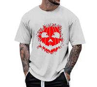Men's T-shirt with Halloween Pumpkin Head Print, Casual Basic Shirt for Sports, Leisure, Daily Wear, Breathable Cotton Material, Comfortable Cut, Light grey, M