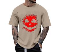 Men's T-shirt with Halloween Pumpkin Head Print, Casual Basic Shirt for Sports, Leisure, Daily Wear, Breathable Cotton Material, Comfortable Cut, khaki, S