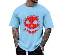 Men's T-shirt with Halloween Pumpkin Head Print, Casual Basic Shirt for Sports, Leisure, Daily Wear, Breathable Cotton Material, Comfortable Cut, sky blue, 3XL