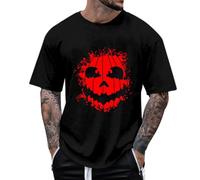 Men's T-shirt with Halloween Pumpkin Head Print, Casual Basic Shirt for Sports, Leisure, Daily Wear, Breathable Cotton Material, Comfortable Cut, black, XL