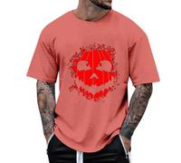 Men's T-shirt with Halloween Pumpkin Head Print, Casual Basic Shirt for Sports, Leisure, Daily Wear, Breathable Cotton Material, Comfortable Cut, red, S