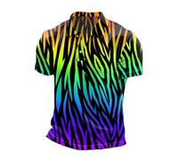Men's T-Shirt with Neon Rainbow Zebra Stripes All-Over Print - Short Sleeve Shirt with Bright Tiger Pattern in Multicoloured | Eye-catching Statement Shirt for Going Out and Festival, style_z01