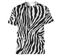 Men's T-Shirt with Realistic Zebra Pattern, Short Sleeve Shirt with Full Animal Print, Eye-catching Streetwear Top in 3D Look, Style_g01 Black, L