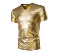 Men's T-Shirt with Sequin Glitter T-Shirt Men's Crew Neck Short Sleeve Shirt Men's Metallic Leisure Slim Fit Shiny Top 70s Disco Party Costume T-Shirts for Carnival Night Club Theme Party