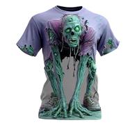 Men's T-Shirt with Shocking 3D Effect - Short Sleeve Shirt with Realistic Zombie Print | Scary Top as Costume for Halloween & Theme Parties, style_b03 purple, L