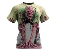 Men's T-Shirt with Shocking 3D Effect - Short Sleeve Shirt with Realistic Zombie Print | Scary Top as Costume for Halloween & Theme Parties, Style_b04 Yellow, L