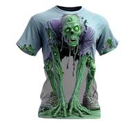 Men's T-Shirt with Shocking 3D Effect - Short Sleeve Shirt with Realistic Zombie Print | Scary Top as Costume for Halloween & Theme Parties, style_b01 blue, XL