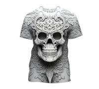 Men's T-Shirt with Skull Print, 3D Print, Short Sleeve Top, Summer, Vintage, Leisure, Sport, T-Shirt, Casual, Crew Neck, Fashion Top Print, Crew Neck, Exclusive Skull T-Shirt, D White, 3XL