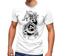 Mens T-Shirt Wolf Fenrir Mythical Creatures Viking Norse Mythology Odin White