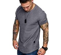 Men's T-Shirts Casual Crew Neck Cotton T Shirts Muscle Fit T Shirt Tops Plain Dark Grey T Shirt Men 2XL