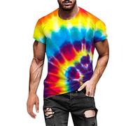 Men's T-Shirts Clearance Mens Athletic Shirts Hippies Senior Short Sleeve Tie Dye Tees Shirt Crewneck Loose Fit Pullover Tops Plus Size Gym Running Workout Shirt Activewear
