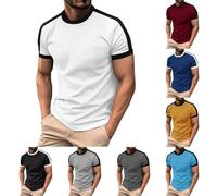 Mens T-Shirts Color Blocks Muscle T-Shirt Fashion Workout Tops Raglan Short Sleeve Bodybuilding Gym Tee Hipster Shirt Camisetas para Hombres(Red, L)