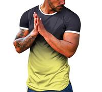 Men's T-Shirts Crew Neck Short Sleeve Gradient Fashion Soft Casual Top Sports Gym Running Tee Slim Fit Cotton Tshirts Men A-Yellow