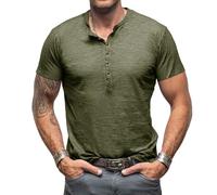 Men's T-Shirts Henley Shirts Short Sleeve Button Cotton Basic Tee Summer Crew Neck Casual Slim fit Top ArmyGreen S