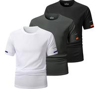 Mens T Shirts Multipack Gym Tops Breathable Men's Active Wear Polyester T-Shirt Summer Quick Dry Running Short Sleeve Shirts 3 Pack (Set-C,L)