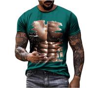 Mens T-Shirts Muscle Print Graphic Tees Workout Funny Gym Shirts Casual Fitted Tshirts Summer Fashion Athletic Tees Shirt Plus Size Tops Loose Pullover Blouse Streetwear