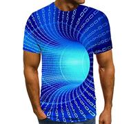 Mens T Shirts Plus Size Funny 3D Geometry Optical Illusions Printed Tops Lightweight Short Sleeve Round Neck Tshirts Fashion Breathable Casual Running Gym Streetwear