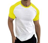 Mens T-Shirts Raglan Short Sleeve Jersey Shirt Baseball Basic Tees Sportswear Casual Plain Active Shirts Classic Tops Camiseta Hombre(Yellow, L)