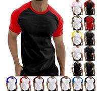 Mens T-Shirts Raglan Short Sleeve Jersey Shirt Baseball Basic Tees Sportswear Casual Plain Active Shirts Classic Tops Camisas De Trabajo(Pink, L)
