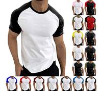 Mens T-Shirts Raglan Short Sleeve Jersey Shirt Baseball Basic Tees Sportswear Casual Plain Active Shirts Classic Tops Camisa Deportiva para Hombre(White, L)