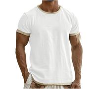 Mens T Shirts Short Sleeve - Cotton Linen Crew Neck T-Shirts Breathable Oversize Tshirts Summer Holiday Teesbasic Sport Tshirts Gym Tops Soft Tee Shirts Streetwear S-3Xl White