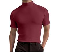 Mens T Shirts Short Sleeve Mock Neck Tops Plus Size Solid Color Casual Basic Layer T-Shirts Lightweight Comfortable Business Undershirts Fashion Daily Wear Tops Summer