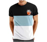 Mens T-Shirts Short Sleeve Sale, Summer Athletic T-Shirt 2025 Men's Hawaiian Tops Loose Color Block Vacation Tee Casual Coconut Graphic Print Gym Running Tees Pullover Plus Size S-XXL