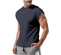 Men's T-Shirts Sleeveless Solid Color Thin Shoulder Tees Shirt Comfort Breathable Fitted Tunic Tops Clothing H-619 Navy M