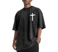 Men's T-Shirts Vintage Casual Crew Neck Short Sleeve Loose Retro Washed Christian Cross Print Shirt Sport Workout Gym Tees