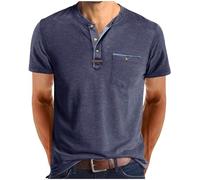 Mens T Shirts Vintage Short Sleeve Button Solid Shirt with Pocket Summer Round Neck Polos T-Shirts Muscle Gym Tshirts Holiday Wedding Blouse Classic Lightweight Regular-Fit Work Smart Tops