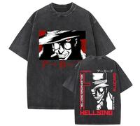 Men's T-Shirts Washed Vintage Anime Hellsing Abraham Double Sided Print 90s Manga Oversized T-Shirts (Black-C,3XL)