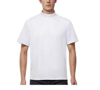 Men's T-Short Sleeves Tab Collar Clergy Minister Priest Outfit Priest Costume Shirt Tops, White, Large