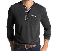 Men's T-Shrits Henry Shirts Button Up Long Sleeve T Shirt Solid Color Tops Mens Tshirts Casual Fashion Tshirt Autumn Trendy T-Shirt Slim Fit Sweatshirts (Dark Gray, M)