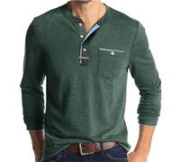 Men's T-Shrits Henry Shirts Button Up Long Sleeve T Shirt Solid Color Tops Mens Tshirts Casual Fashion Tshirt Autumn Trendy T-Shirt Slim Fit Sweatshirts (Green, XXL)