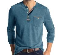 Men's T-Shrits Henry Shirts Button Up Long Sleeve T Shirt Solid Color Tops Mens Tshirts Casual Fashion Tshirt Autumn Trendy T-Shirt Slim Fit Sweatshirts (Blue, M)