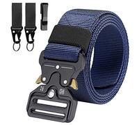 Mens Tactical Belt, 1.5 Inch Military style Heavy Duty Nylon Canvas Waist Belts with 2 Hooks and Quick Release Buckle for Outdoor Sports Camping Hunting 125 CM * 3.8 CM- Blue