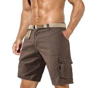 Men's Tactical Cargo Cotton Shorts Combat Multi Pocket Breathable Elasticated Waist Plain Workwear Trousers Lightweight Relaxed Casual Shorts Suitable for Work or Leisure (Coffee, 34)