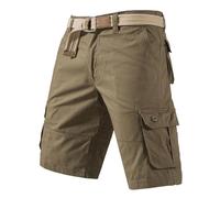 Men's Tactical Cargo Cotton Shorts Combat Multi Pocket Breathable Elasticated Waist Plain Workwear Trousers Lightweight Relaxed Casual Shorts Suitable for Work or Leisure (Yellow, D)