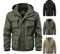 Mens Tactical Hooded Jackets, Multi Pockets Waterproof Outdoor Hiking Jacket, Windproof Military Style Field Coat, Utility Zip Up Combat Rain Jacket (UK, Alpha, XL, Regular, Regular, urban olive)