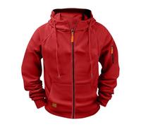 Men's Tactical Hoodie Jackets Zip Up Raglan Long Sleeve Sweatshirts Sport Outdoor Workout Cargo Jackets with Pockets Red