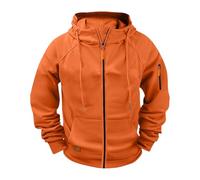 Men's Tactical Hoodie Jackets Zip Up Raglan Long Sleeve Sweatshirts Sport Outdoor Workout Cargo Jackets with Pockets Orange