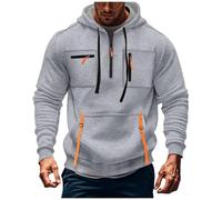Men's Tactical Hoodie - Military Style Half Zip Sweatshirt, Fleece Lined Cargo Work Hoody with Multiple Pockets, Hooded Pullover for Training Workout Gym Sports Running (Size M-3XL) (Gray, L)